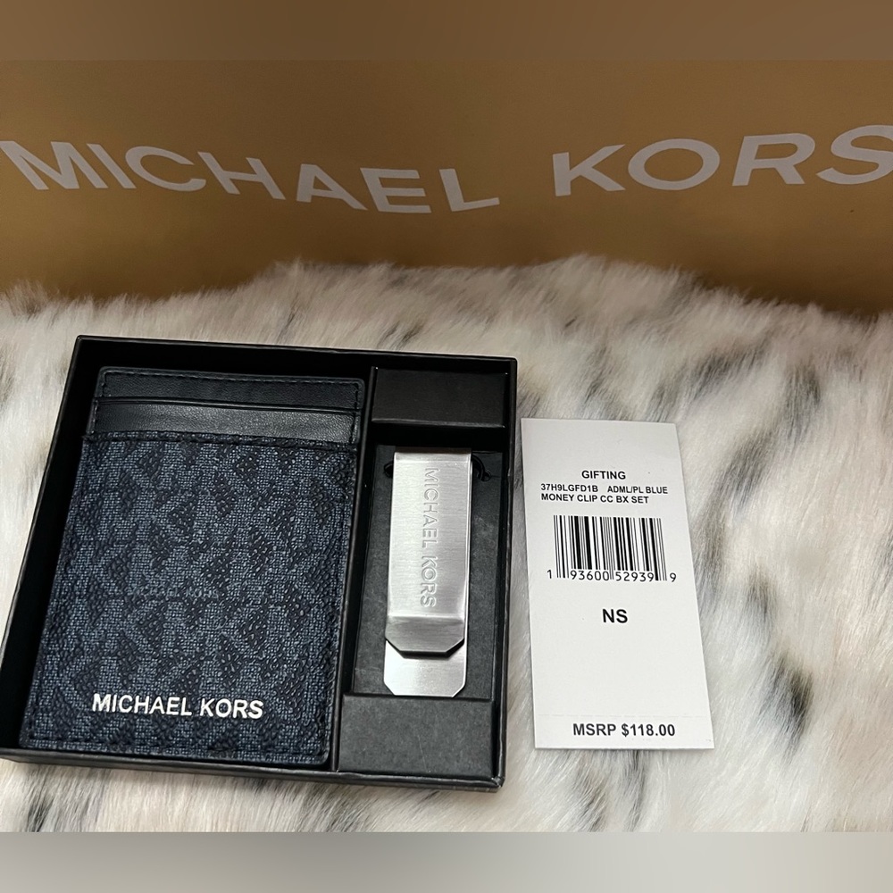 Michael Kors Card Holder and Money Clip Box Set - Black and Blue